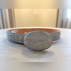 Powder Blue Dos De Oro Genuine Leather Crocodile Print Belt With Buckle